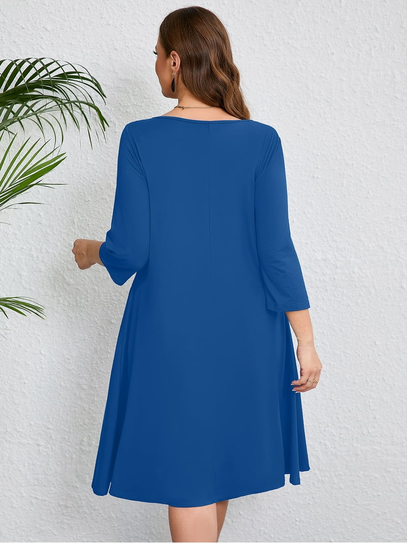SHOWMALL Womens Plus Size Midi Dresses Royal Blue 3X Shirt Dresses
