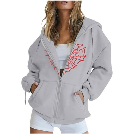 

Zedker Jackets for Women Fashion 2022 Fall Jackets for Women Dressy Women s Fashion Casual Halloween Print Zip Hood Long Sleeve Pocket Jacket Top