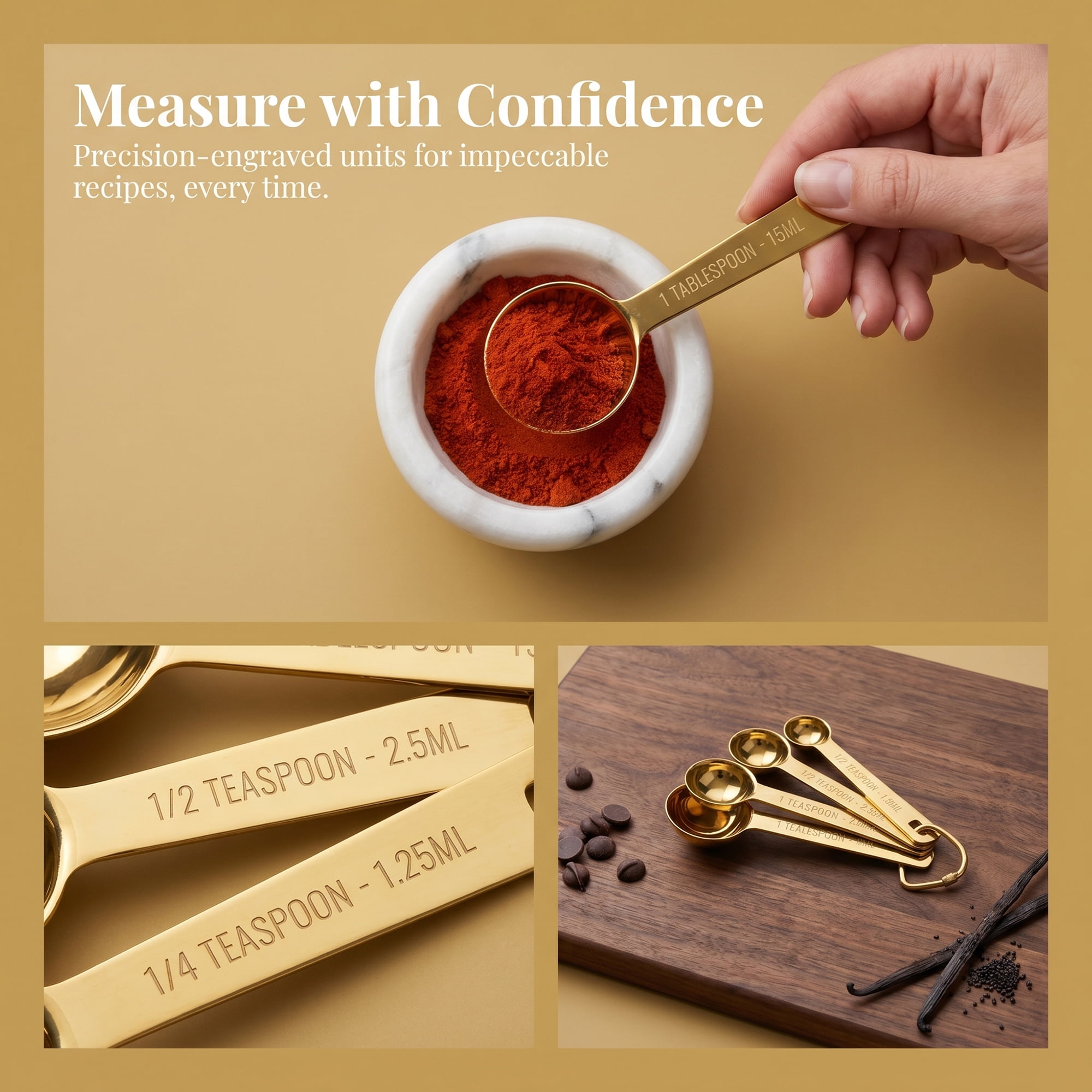 Unique Bargains Stainless Steel Measuring Spoons Set with Engraved Markings Gold 5Pcs