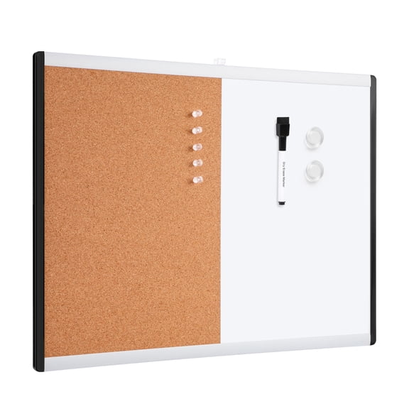 Magnetic Dry Erase Whiteboard & Cork Board Combo, Double-Sided, Lightweight, Easy to Install, Plastic/Aluminum Frame