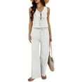 thumbnail image 2 of Womens 2 Piece Outfits V Neck Tie Waist Vest and Wide Leg Casual Pants Sets White XL, 2 of 9