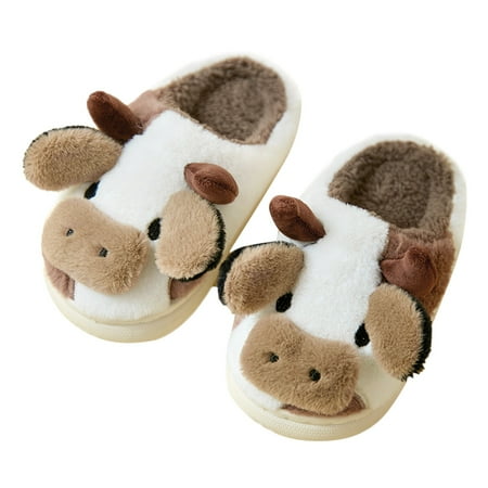 

Noarlalf slippers for women Cute Cow Slippers For Women Girls Fuzzy Plush Cotton Household Slippers Indoor Shoes womens slippers