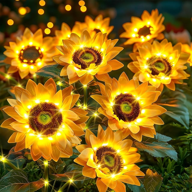 Luces solares para jardín NESSTU, paquete de 6 unidades, con forma de girasol, LED, impermeables