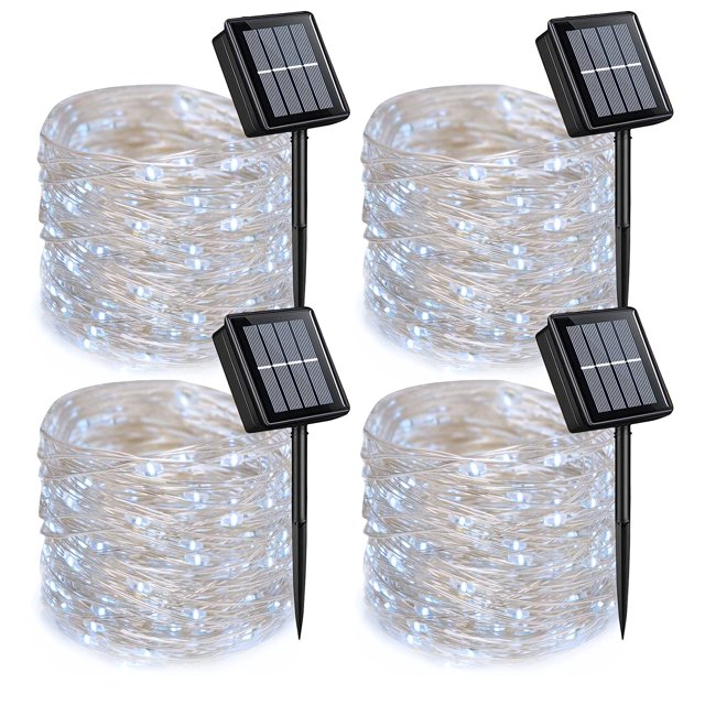 Guirnalda de luces solares QITONG de 4 x 33 pies, 100 LED, impermeables, 8 modos