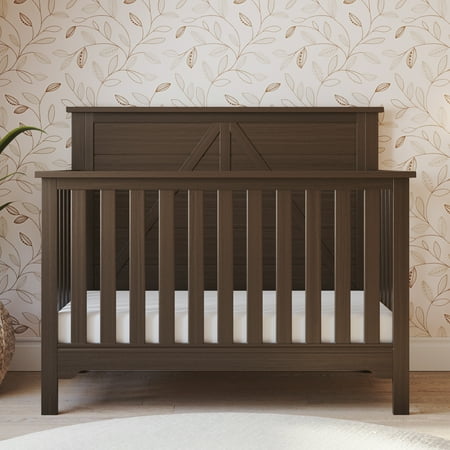 UPC: 0849801010661 | Woodland 4-in-1 Convertible Baby Crib in Brushed Truffle by Forever Eclectic – Adjustable Mattress Heights