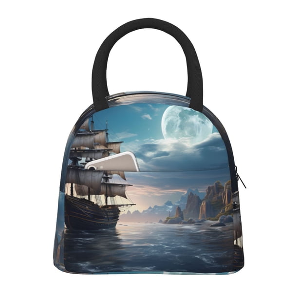 Easygdp Moonlit Sea Sailboat Bolsa de Almuerzo Insulada Grande, Forro de Aluminio, Diseño Espacioso, a Prueba de Fugas, Ideal para Trabajo, Picnics, Viajes y Actividades al Aire Libre