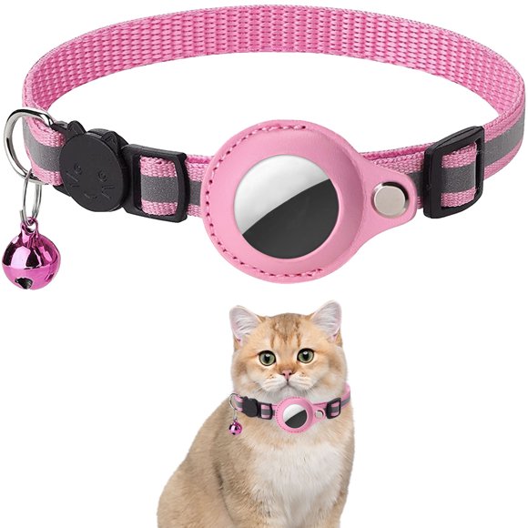 Airtag Cat Collar Breakaway, Reflective Kitten Collar with Apple Air Tag Holder and Bell for Girl Boy Cats, 0.4 Inches in Width and Lightweight