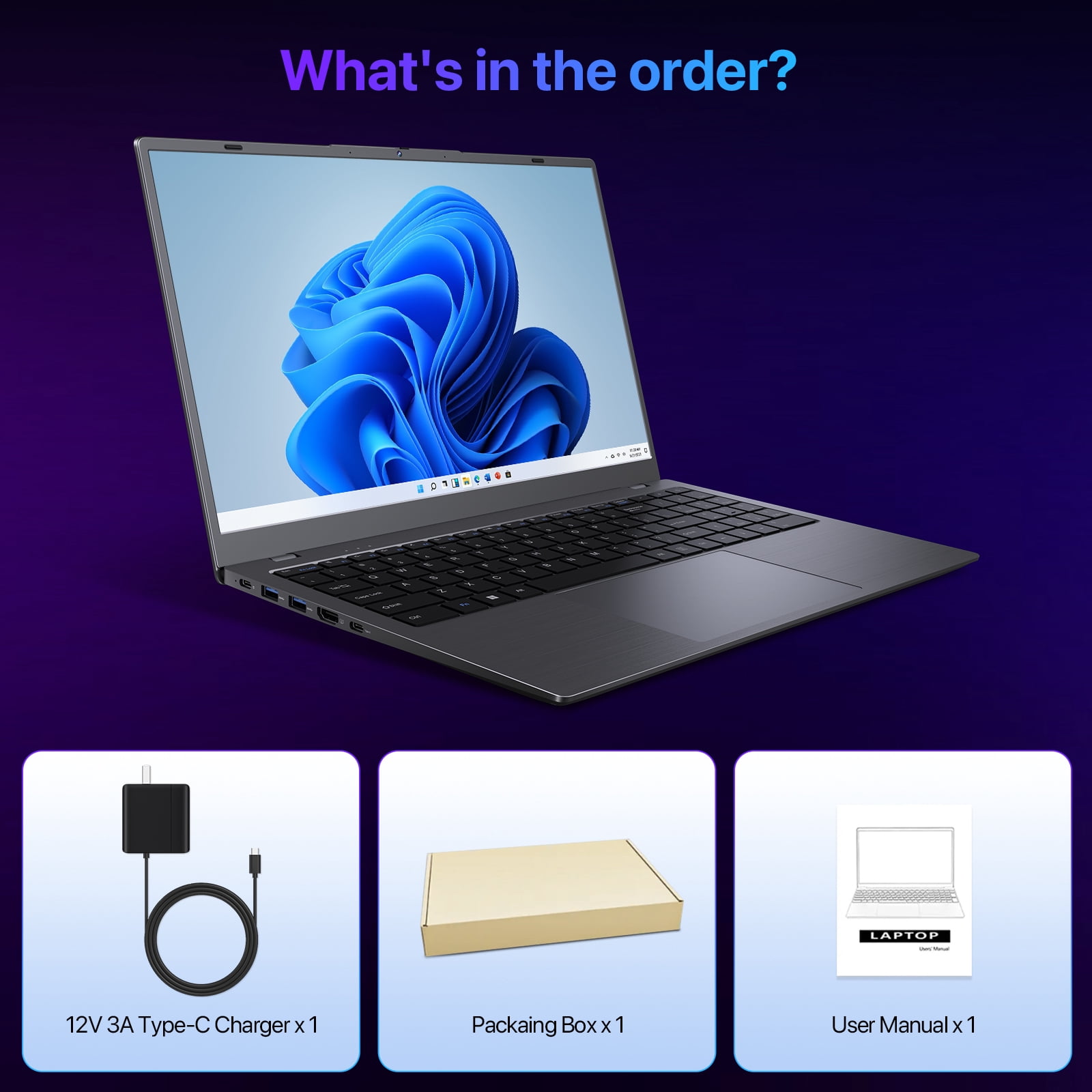 THTRO 15.6" IPS FHD Laptop Computer, 512GB SSD 16GB RAM, Intel 6500Y with 2 Cores 4 Thread, Type-C, Windows 11 Laptop for Business, Study, Office, Dark Gray, Lightweight