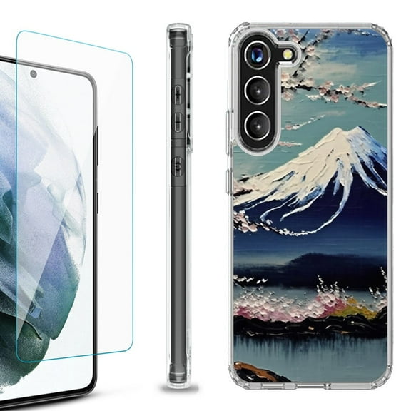 OneToughShield ® for Samsung Galaxy S23  S23 Plus 5G Shockproof Bumper Phone Case, with Tempered Glass Screen Protector - Fuji Blossom