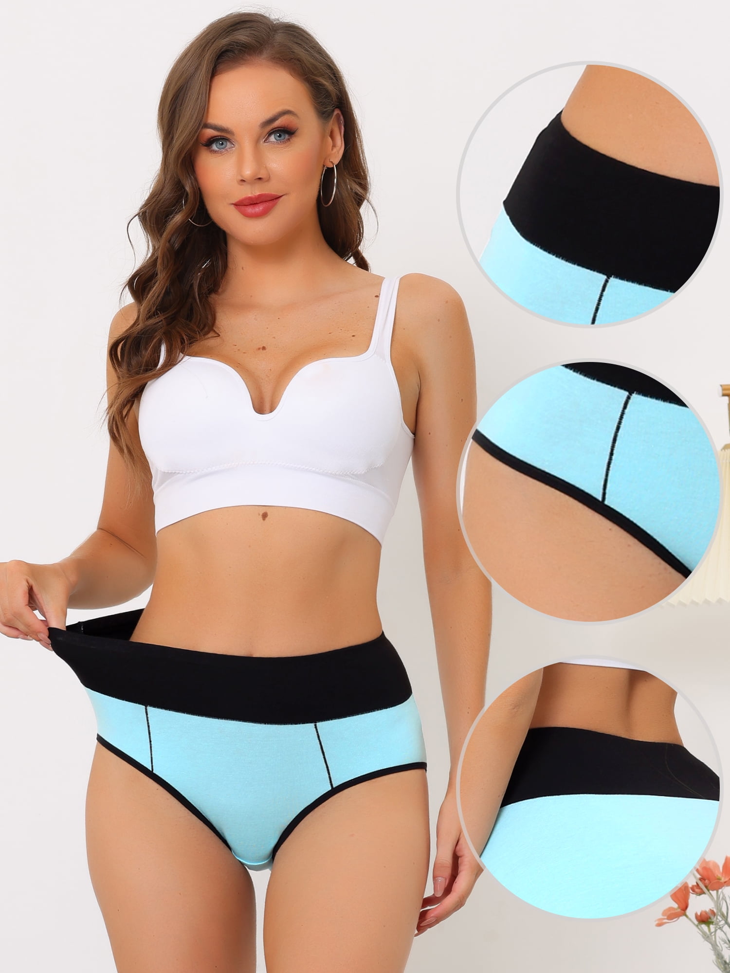 DARING DIVA Women's Tummy Control Color-Block Brief Panties XXL Light Blue