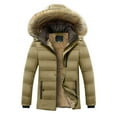 thumbnail image 2 of Men's Jacket Winter Jackets for Men Plus Size Fleece Lined Faux Hooded Puffer Coats with Pockets Windbreaker Zip up Stand Collar Button Down Outdoor Jacket Cold Weather Outerwear, 2 of 6