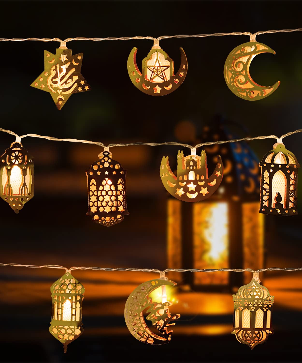 Eid Al Adha Decorations String Lights, Eid Moon Star Kerosene Lantern Lamp,  Battery Operated for Ramadan Outdoor Home Decoration Party Supplies (1