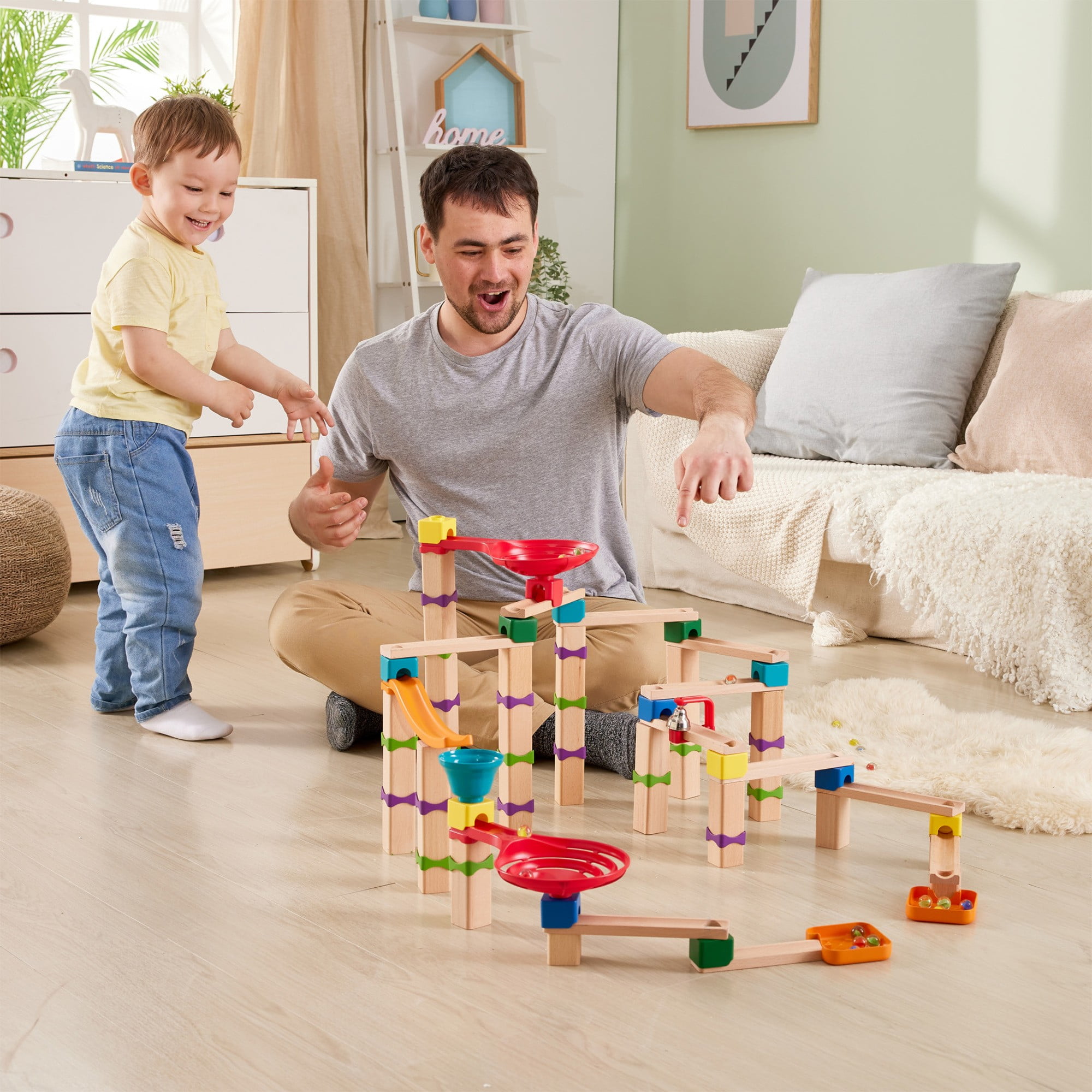 Hape Marble Run Tricks n' Twists DIY Wood Building Racetrack, 129