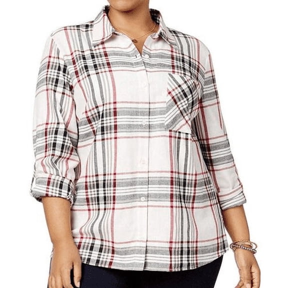 Style & Co Women's Plus Size Plaid Shirt White Size Extra Large