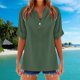 thumbnail image 2 of Blusa de mujer de color liso con cuello en V y manga corta de mezcla de lino: top informal elegante y cómodo con tejido transpirable y diseño clásico con cuello en V, 2 of 4
