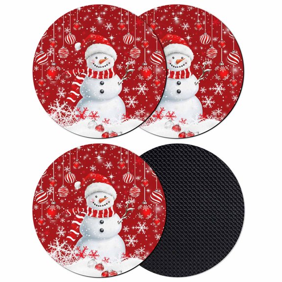 Red Snowman Christmas Coasters Set of 4, Absorbent Coasters for Drinks, Xmas Balls Snowflake Coaster for Desk Coffee Table Protection, Home Decor House Warming Gifts 4"