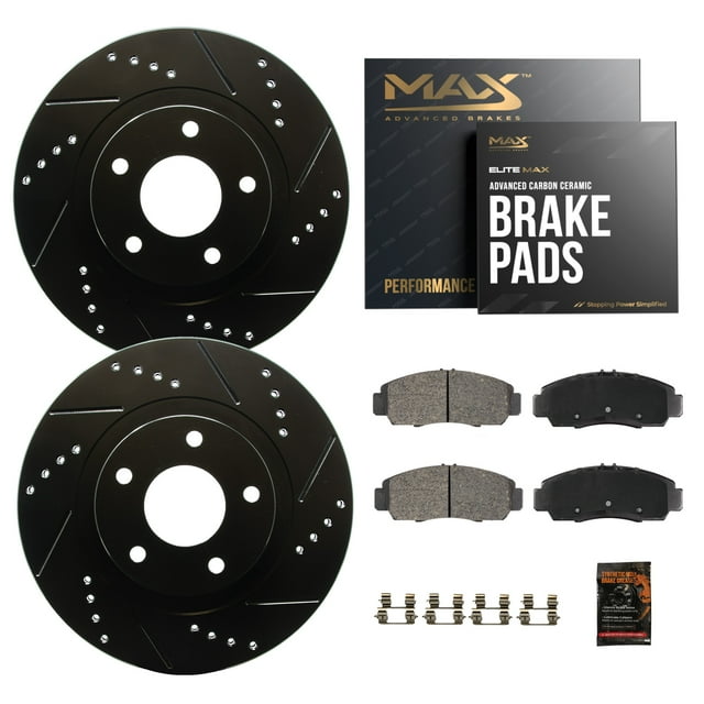 MAX Advanced Brakes - Front Brake Kit For 2022-2023 VW Jetta| Carbon Ceramic Brake Pad and Rotor Kit| Drilled Slotted Brake Rotors