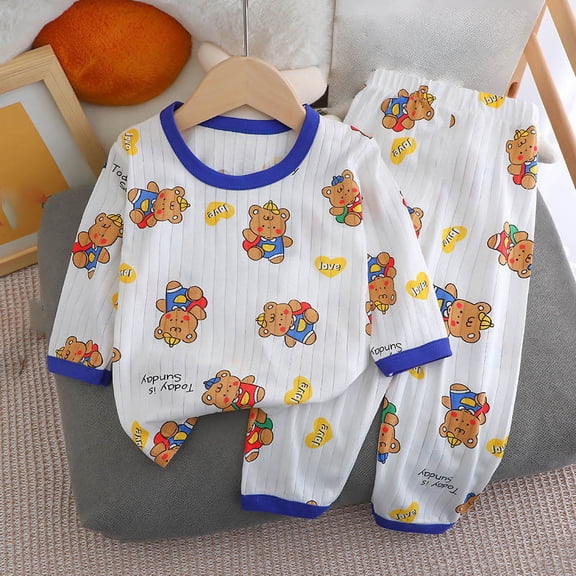 Mgmyaa Unisex Kids Cartoon Print Long Sleeve Crew Neck Top and Pants 2-Piece Loungewear Set for Kids Ages 1-8