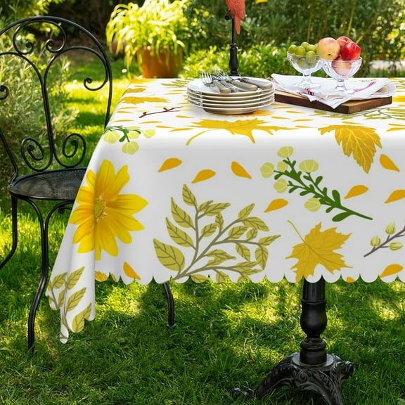 Lfeey Sunflower Leaf Polyester Tablecloth, Waterproof Oil Resistant Wipeable Rectangular Tablecloth for Indoor and Outdoor Table Decoration, 55x36 inch