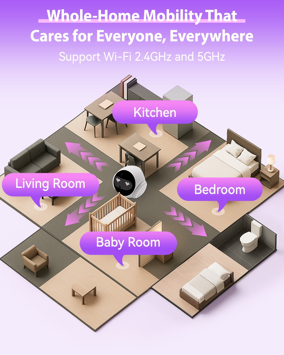 1080P Indoor Safety Robot  - App-Controlled Pet/Elderly/Baby Monitor with 2-Way Audio, Motion Detection, Night Vision & Auto-Charging (White)