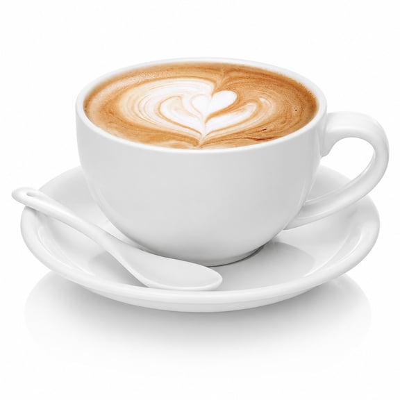 Large 11 Oz White Cappuccino Mug Set With Saucer - Ceramic Coffee Cup