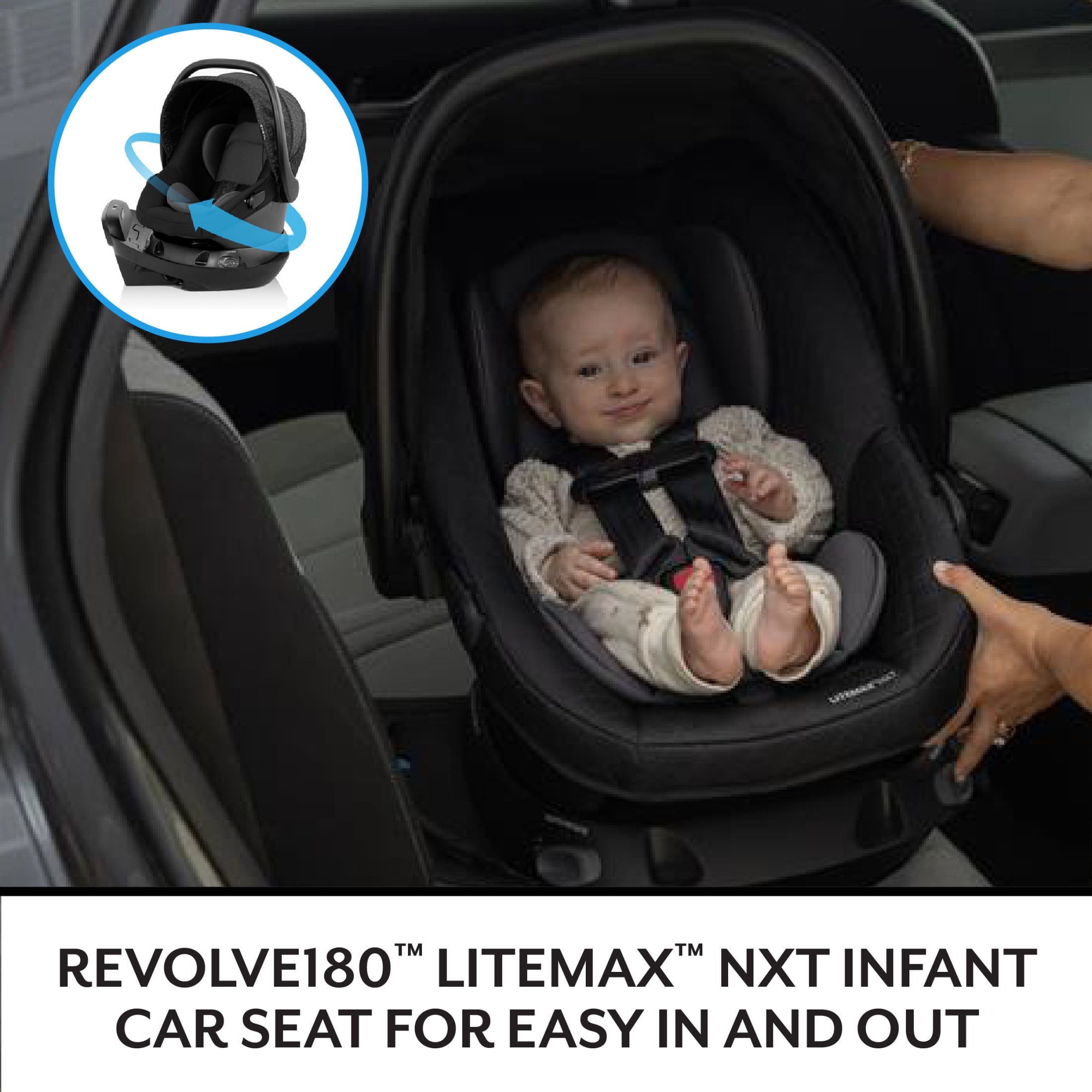 Evenflo Shyft Intuiti Travel System With Revolve180 LiteMax NXT Rotating Infant Car Seat, Black Shale