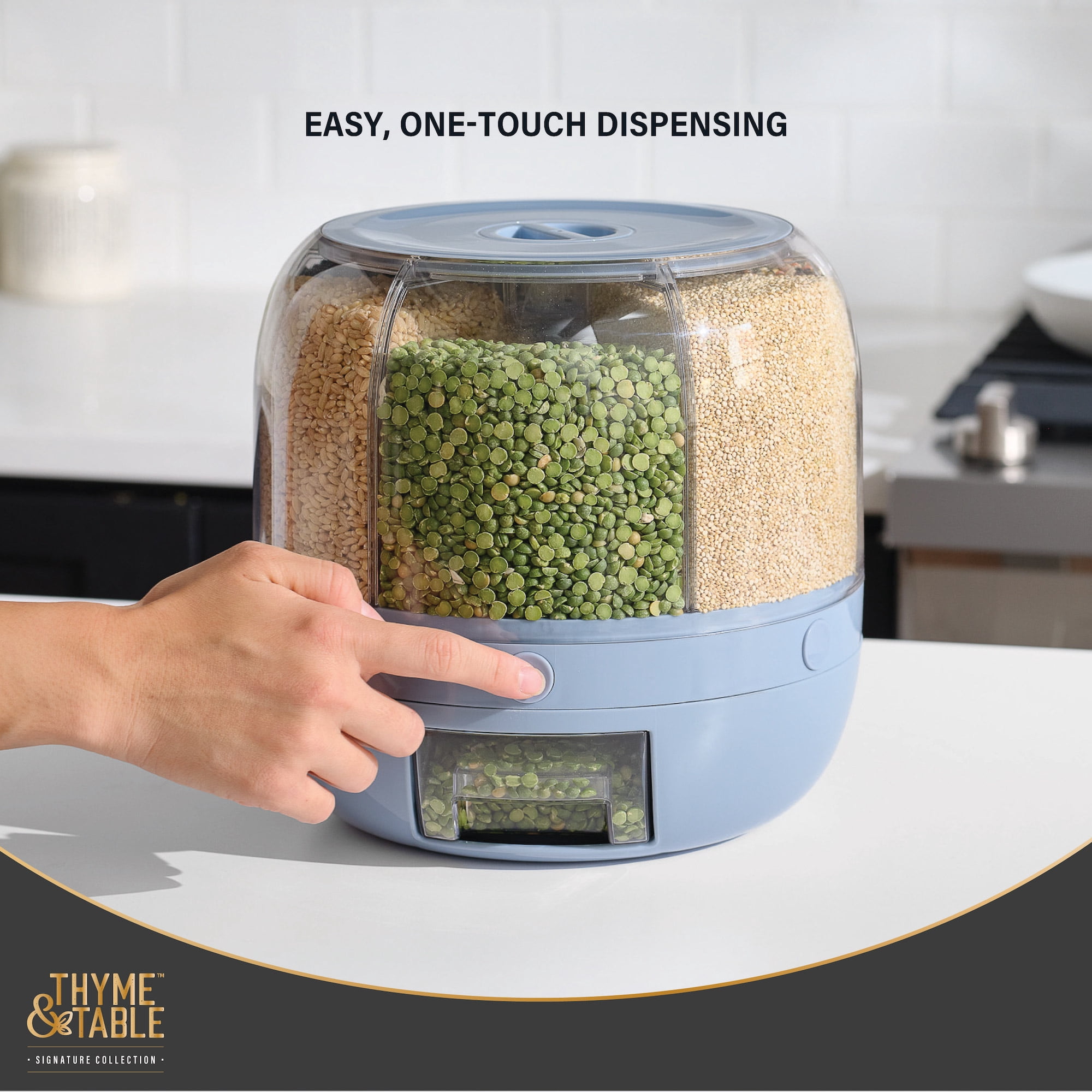 Thyme & Table 6 Section Rotating Plastic Food Storage Dispenser with Removable Drawer, Blue