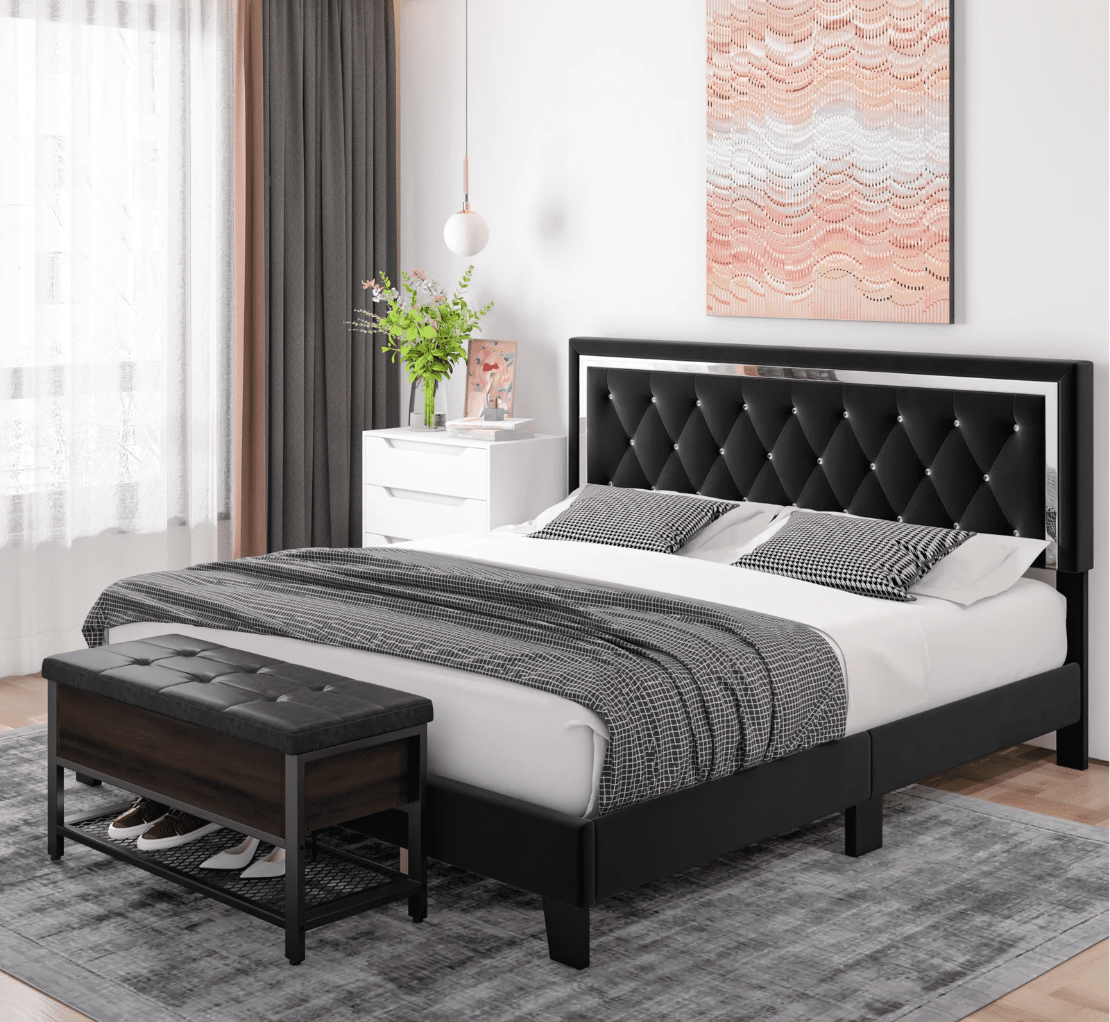 Gray bed with sale diamonds