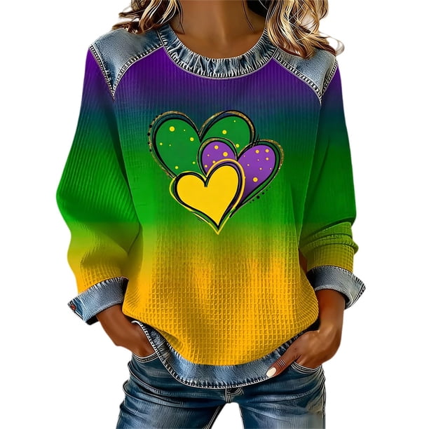 Camisetas de Manga Larga para Mujeres Blusa de Cuello Redondo Impresa de Carnaval de Ajuste Suelto con Poliéster Suave, Tops de Moda Casual para Uso Diario en Casa O Trabajo