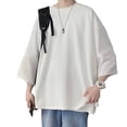 thumbnail image 4 of Camiseta holgada de media manga para hombre, camiseta informal de moda con cuello redondo y fibra química mezclada de Color puro para ir de compras, 4 of 8