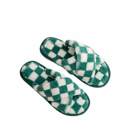 

JUSTUP Women s Cross Band Soft Plush Fleece Cozy Open Toe House Shoes Indoor Outdoor Warm Comfy Slippers（5-6）