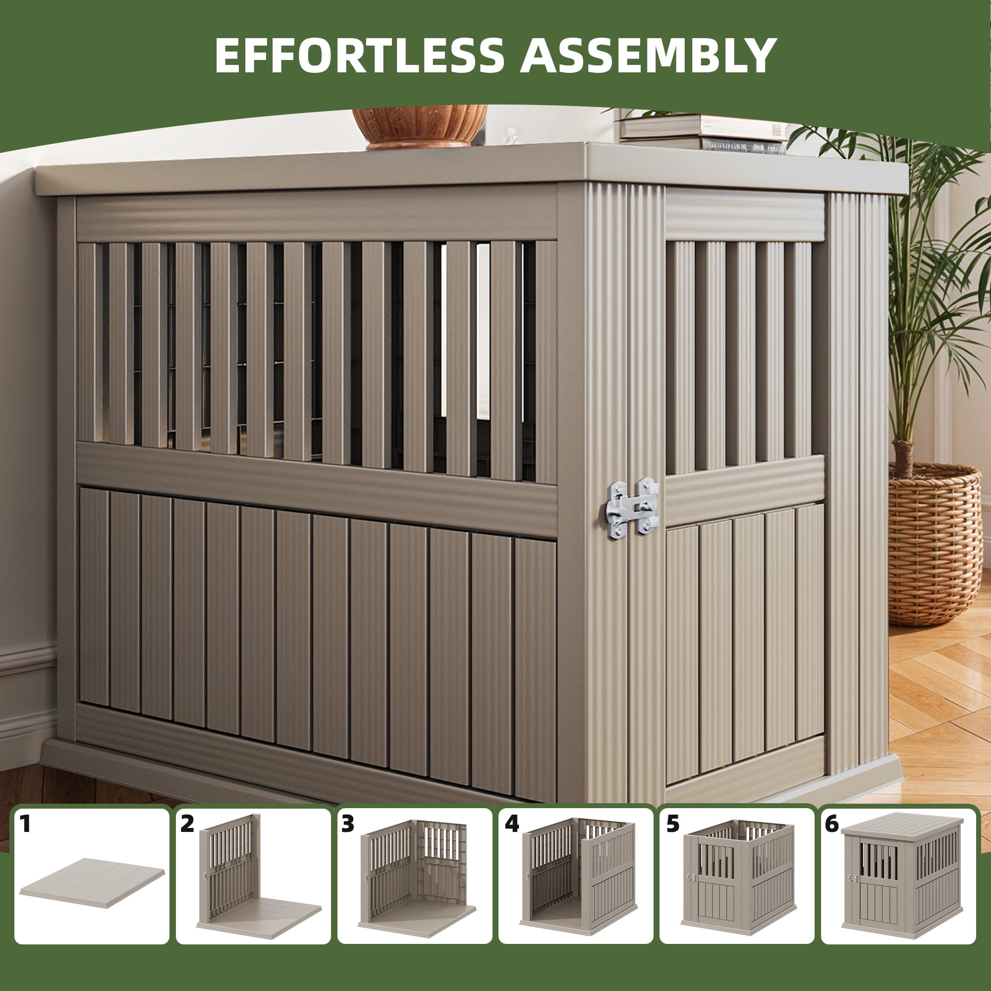 Uforic 30" Plastic Dog Crate for Small and Medium Dogs, Indoor Dog Kennel with Door Latch and Hollow Ventilated Design, Furniture End Table, Brown, 29.3"D x 15"W x 25.5"H