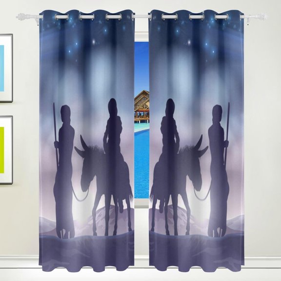 Coolnut Window Curtain Panels Nativity Christmas Scene Grommet Top Room Darkening Thermal Insulated Blackout Window Treatment Drapes 2 Panels W55 x L84 In