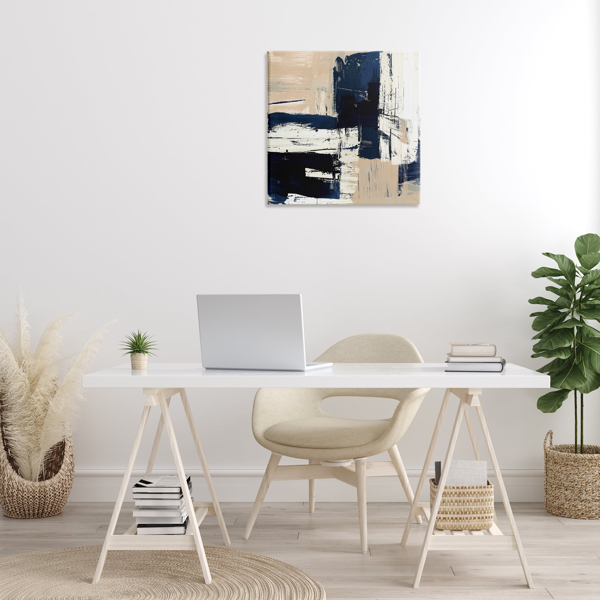Stupell Industries Expressive Blue Tan Shapes Abstract Painting Gallery Wrapped Canvas Art Print Wall Art, 24 x 24