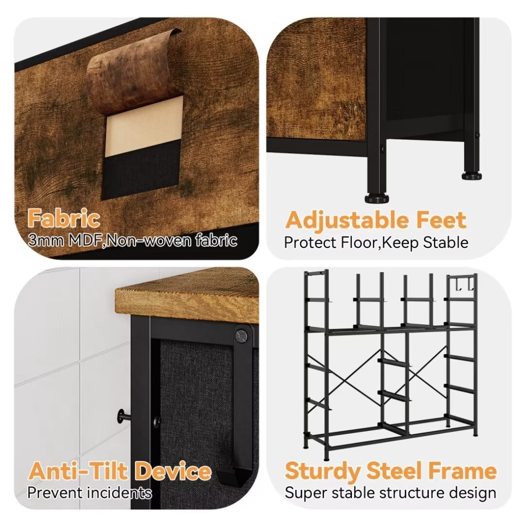 Dresser for Bedroom with 12 Drawers, Wide Fabric Dressers of Drawers with Side Pockets, Chest of Drawers for Living Room, Closet, Hallway, Brown