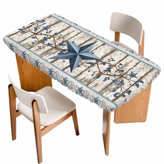 Texas Star Navy Blue Table Cloths for 4 Foot Rectangle Tables, Farmhouse Vintage Art Wooden Patio Waterproof Elastic Fitted Tablecloths, Washable Rectangular Table Cover for Camping