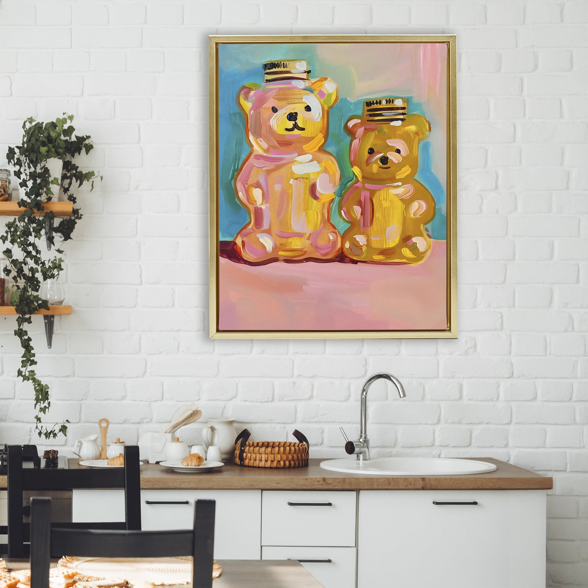 Stupell Industries Joyful Honey Bears Duo Gold Framed Floater Canvas Wall Art, design by The Prints Vibe