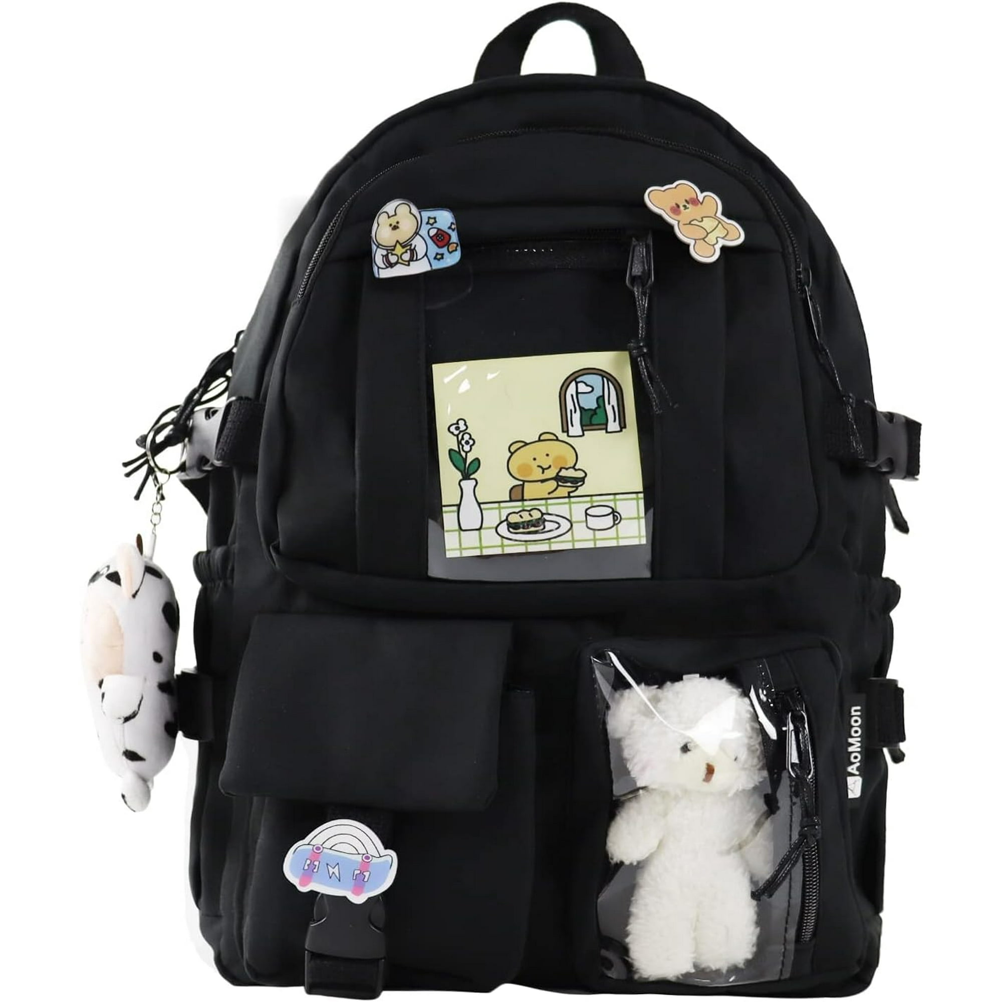 Kawaii Backpack Lovely Pastel Rucksack for Teen Girls Aesthetic Student Bookbags with Kawaii Pin and Cute Accessories Black C One Size Walmart