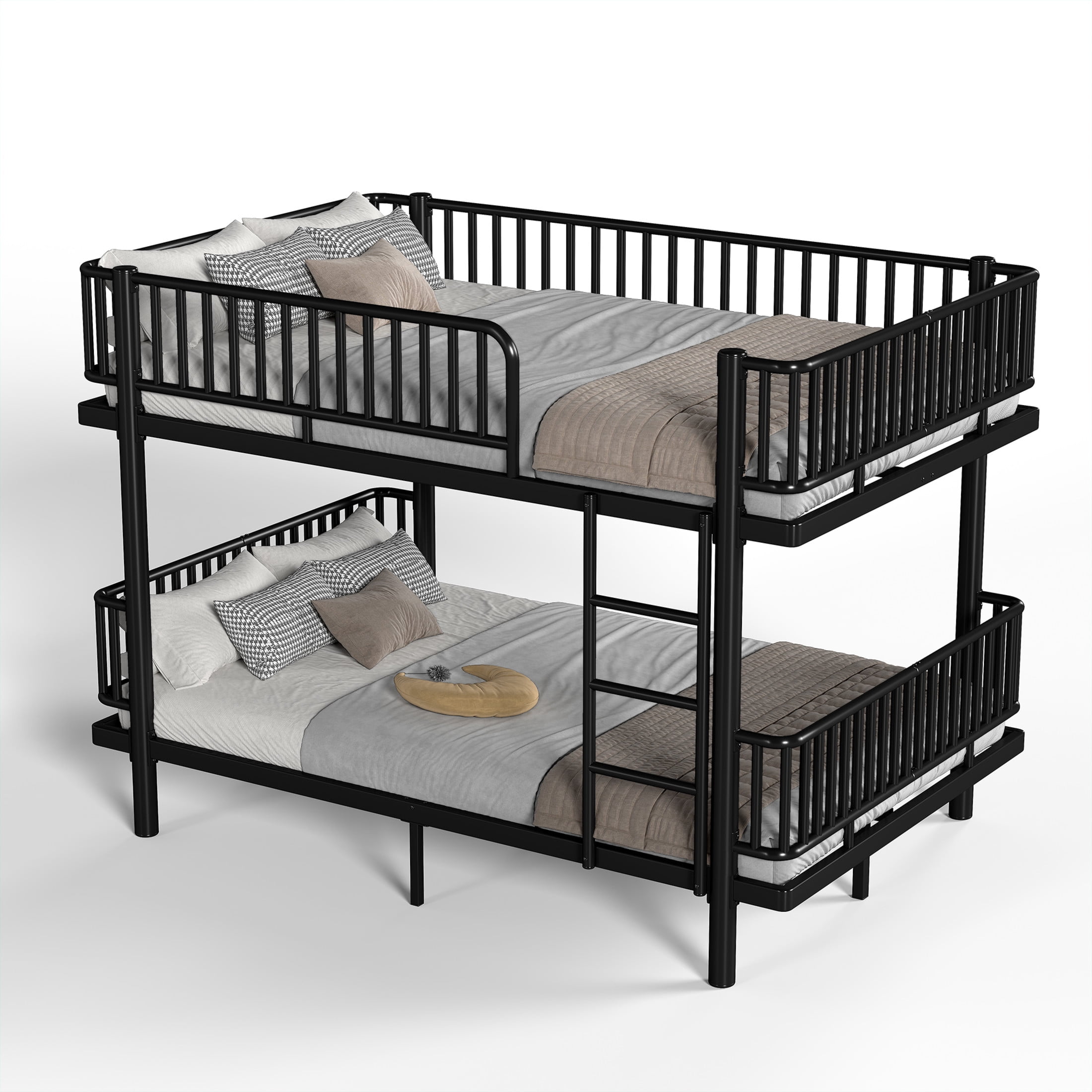 Noble House Queen over Queen Bunk Bed with Guardrails and Ladder, Can Separate into 2 Platform Beds, Black