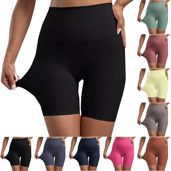 Aboser Womens Workout Biker Shorts with Inner Pockets High Waisted Tummy Control Yoga Shorts No Front Seam Running Gym Shorts