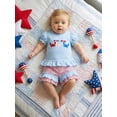 thumbnail image 3 of BemeyourBBs Toddler Baby Girls 4th of July Outfits Cute Infant Baby Girl Summer Clothes Patriot Independent Day Clothes Crab Holding Flag Embroidery Puff Sleeve T Shirt Tops and Ruffle Shorts Set, 3 of 9