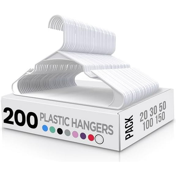 Utopia Home Clothes Hangers 200 Pack - Plastic Hangers Space Saving - Durable Coat Hanger with Shoulder Grooves (White)