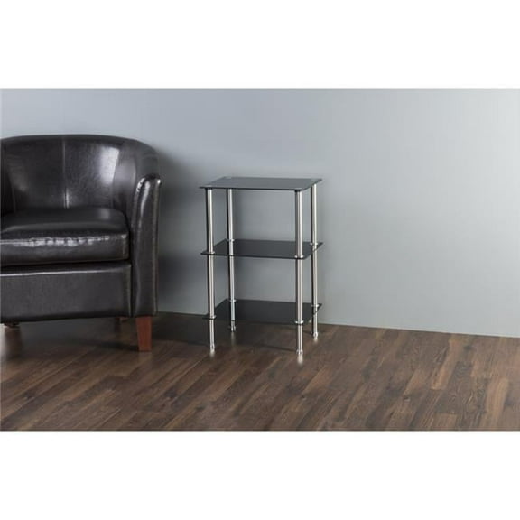 S33-A Small 3-Shelf Unit, Black Glass and Chrome