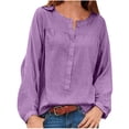 thumbnail image 1 of Women Soft Cute Young Round Collar Button Tape Solid Color Long Sleeve Polyester Top(Purple,S), 1 of 5