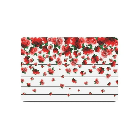 Red Home Decor - CADecor Flowers with Stripes Door Mat Home Decor, Red Rose Floral Indoor Outdoor Entrance Doormat 23.6x15.7 Inches