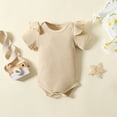 thumbnail image 5 of Baby Boy Outfits Girls Ribbed Short Sleeve Romper Tops Floral Shorts Headband Kids Clothes Khaki 6 Months-12 Months, 5 of 7