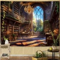 Gojian Forest Library Tapestry Tree Bookshelf Tapestries Wall Hanging Vintage Fantasy Fairy Treehouse Book Tapestry for Bedroom Living Room Dorm Classroom