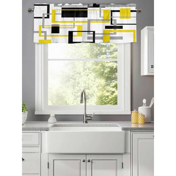 Modern Line Style Art Valances for Windows,Kitchen Valance Rod Pocket Short Curtain,Color Block Valance Curtain Window Valances for Bedroom Living Room 42x12in