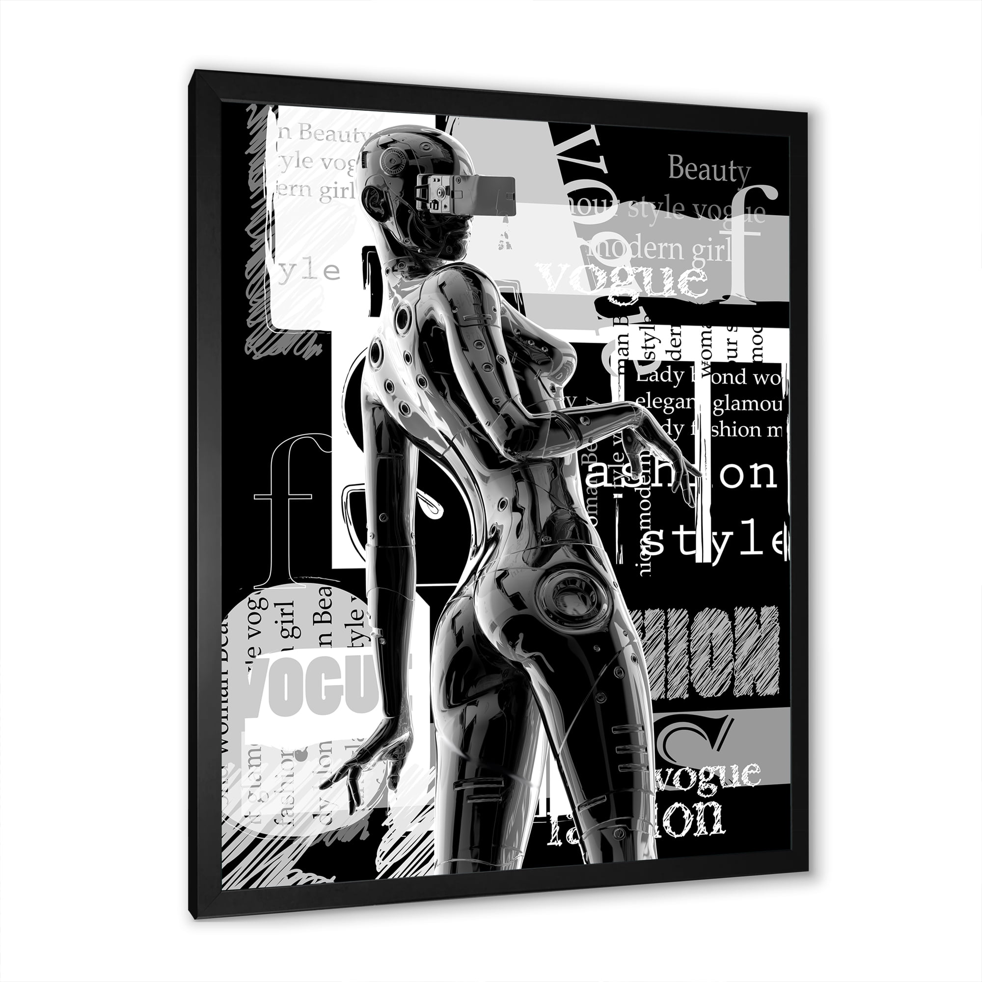 Designart 'Black and White Cyborg Body I' Modern Framed Art Print