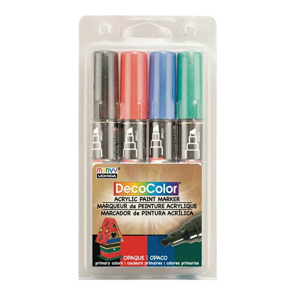 Decocolor Acrylic Paint Marker Set - Set of 4, Primary Colors, Chisel